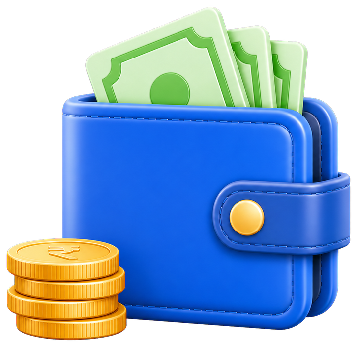 Wallet with cash and coins